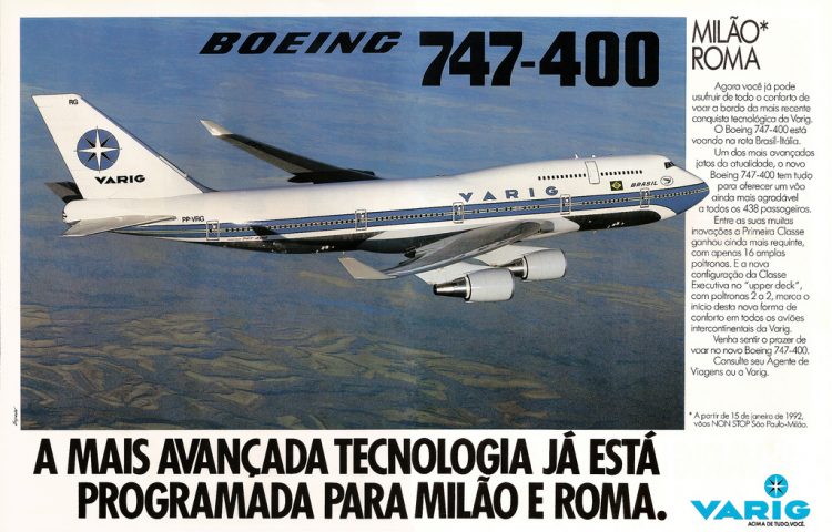 Anúncio de 1992 mostra o novo 747-400 da Varig (Foto: Reprodução)